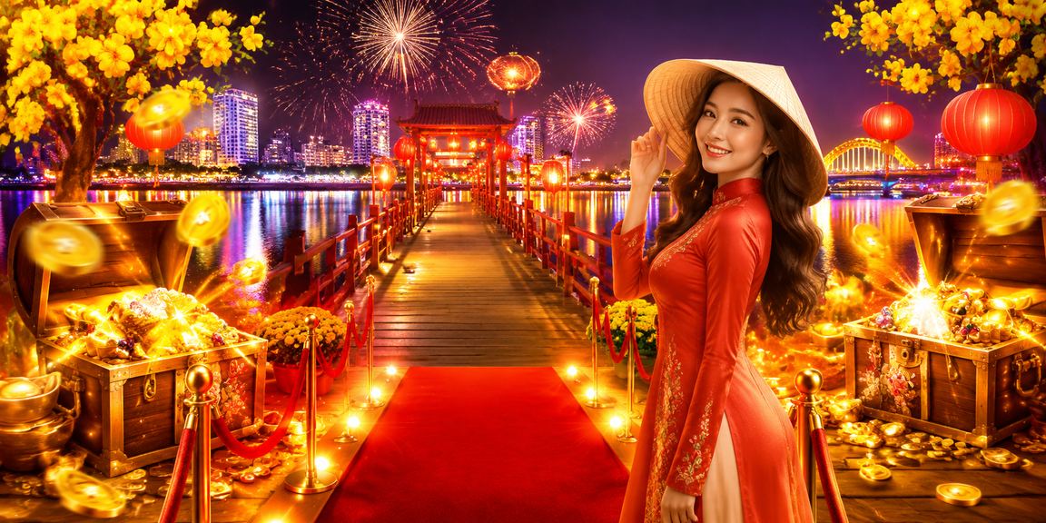 Người dùng tại Đà Nẵng với nón lá truyền thống nhận bonus nạp tiền trên nền tảng the5er